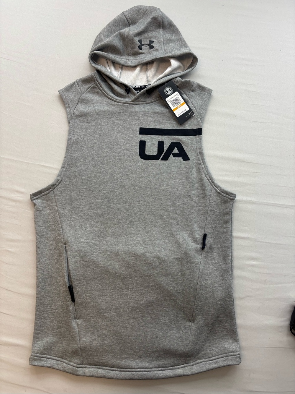 Under Armour Men’s Gray Sleeveless Hooded Crewneck Tank with UA Logo